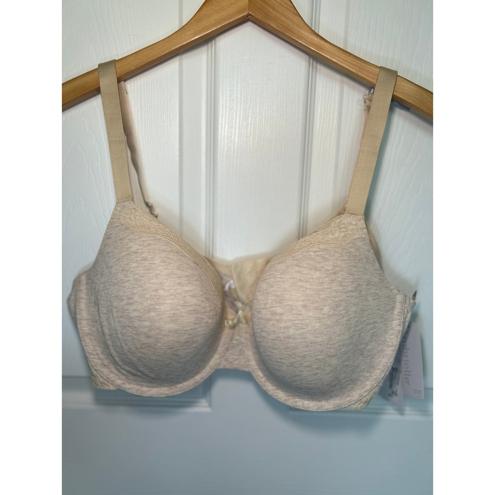 Ambrielle Organic Cotton Demi Bra 40DD Lace Trim NWT Heather Oatmeal
